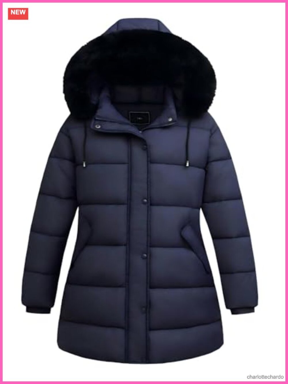 Women's Plus Size Down Coat with Detachable Hood & Faux Fur Trim